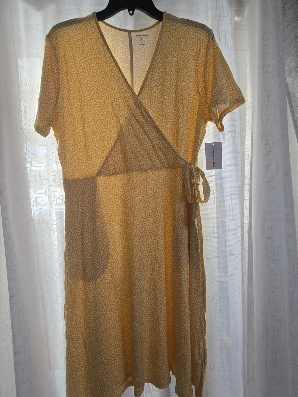 Lightweight Yellow Wrap Dress with Tie Waist